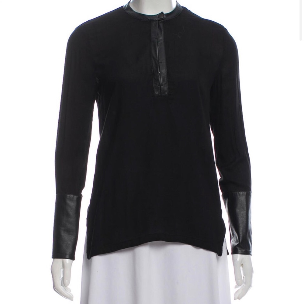 Helmut Lang black silk-blend & leather top